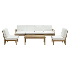 Marina 7 Pieces Patio Teak Sofa Set - Natural Frame, White 