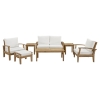 Marina 7 Pieces Outdoor Patio Teak Sofa Set - Natural, White - EEI-1486-NAT-WHI-SET