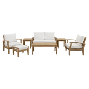 Marina 7 Pieces Outdoor Patio Teak Sofa Set - Natural, White 