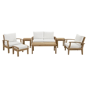 Marina 7 Pieces Outdoor Patio Teak Sofa Set - Natural, White 