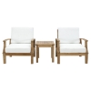 Marina 3 Pieces Outdoor Patio Teak Armchair and Table - White - EEI-1487-NAT-WHI-SET