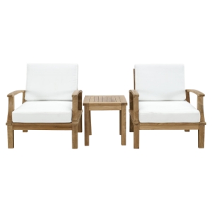 Marina 3 Pieces Outdoor Patio Teak Armchair and Table - White 