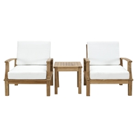 Marina 3 Pieces Outdoor Patio Teak Armchair and Table - White