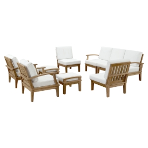 Marina 9 Pieces Outdoor Patio Teak Sofa Set - Natural Frame, White 