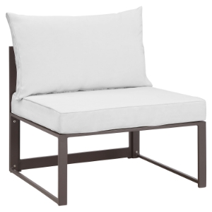 Fortuna Armless Outdoor Patio Chair - Brown Frame, White Cushion 