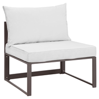 Fortuna Armless Outdoor Patio Chair - Brown Frame, White Cushion