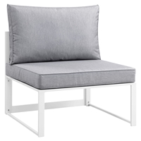 Fortuna Armless Outdoor Patio Chair - White Frame, Gray Cushion