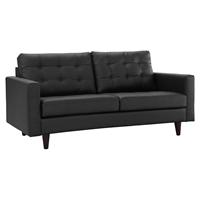 Empress Bonded Leather Loveseat - Button Tufted, Black