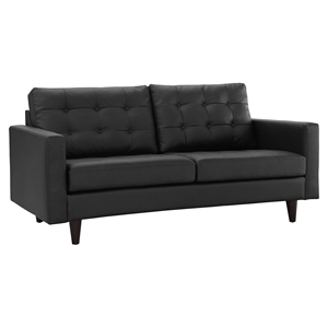 Empress Bonded Leather Loveseat - Button Tufted, Black 