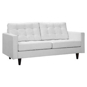 Empress Bonded Leather Loveseat - Button Tufted, White 