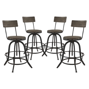 Procure Backrest Bar Stool - Metal Base, Brown (Set of 4) 