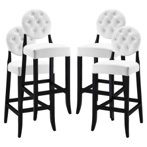 Button Bar Stool - White, Tufted (Set of 4) 