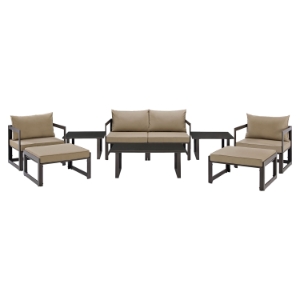 Fortuna 9 Pieces Outdoor Patio Sofa Set - Brown Frame, Mocha Cushion 