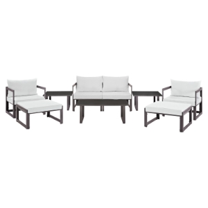 Fortuna 9 Pieces Outdoor Patio Sofa Set - Brown Frame, White Cushion 