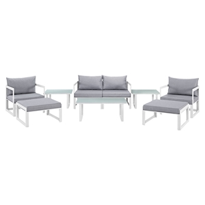 Fortuna 9 Pieces Outdoor Patio Sofa Set - White Frame, Gray Cushion 