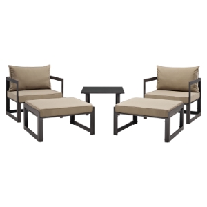 Fortuna 5 Pieces Patio Sofa Set - Brown Frame, Mocha Cushion 