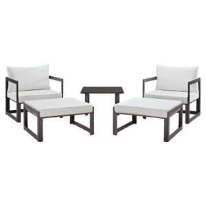 Fortuna 5 Pieces Patio Sofa Set - Brown Frame, White Cushion 