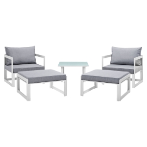 Fortuna 5 Pieces Patio Sofa Set - White Frame, Gray Cushion 