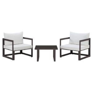 Fortuna 3 Pieces Outdoor Patio Sofa Set - Brown Frame, White Cushion 