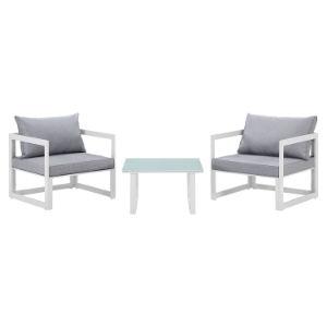 Fortuna 3 Pieces Outdoor Patio Sofa Set - White Frame, Gray Cushion 