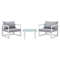 Fortuna 3 Pieces Outdoor Patio Sofa Set - White Frame, Gray Cushion