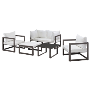 Fortuna 6 Pieces Patio Sofa Set - Brown Frame, White Cushion 