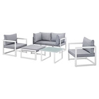 Fortuna 6 Pieces Patio Sofa Set - White Frame, Gray Cushion