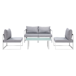 Fortuna 5 Pieces Outdoor Patio Sofa Set - White Frame, Gray Cushion 