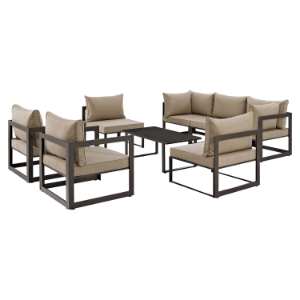 Fortuna 8 Pieces Outdoor Patio Set - Mocha Cushion, Brown Frame 