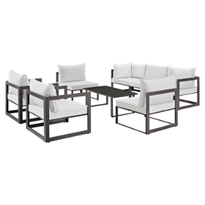 Fortuna 8 Pieces Patio Sofa Set - White Cushion, Brown Frame 