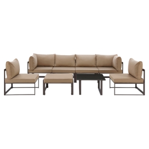 Fortuna 8 Pieces Patio Sectional Sofa Set - Brown Frame, Mocha Cushion 