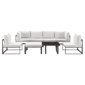 Fortuna 8 Pieces Patio Sofa Set - Brown Frame, White Cushion 