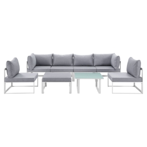 Fortuna 8 Pieces Outdoor Patio Sofa Set - Gray Cushion, White Frame 