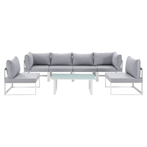 Fortuna 7 Pieces Outdoor Patio Sofa Set - White Frame, Gray Cushion 
