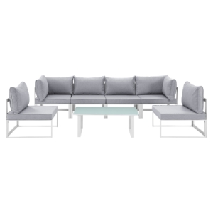 Fortuna 7 Pieces Outdoor Patio Sofa Set - White Frame, Gray Cushion 