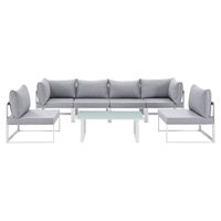 Fortuna 7 Pieces Outdoor Patio Sofa Set - White Frame, Gray Cushion