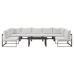 Fortuna 8 Pieces Patio Sectional Sofa Set - Brown Frame, White Cushion 