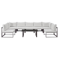 Fortuna 8 Pieces Patio Sectional Sofa Set - Brown Frame, White Cushion