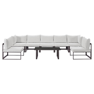 Fortuna 8 Pieces Patio Sectional Sofa Set - Brown Frame, White Cushion 