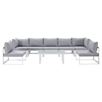Fortuna 8 Pieces Armless Patio Sectional Sofa - White Frame, Gray Cushion