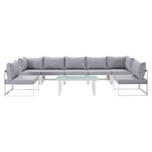 Fortuna 8 Pieces Armless Patio Sectional Sofa - White Frame, Gray Cushion 