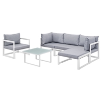Fortuna 6 Pieces Outdoor Patio Sofa Set - White Frame, Gray Cushion