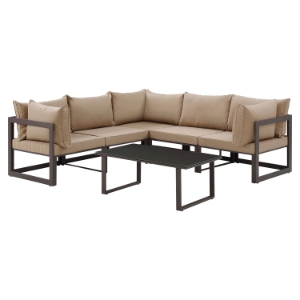 Fortuna 6 Pieces Outdoor Patio Sectional Set - Brown Frame, Mocha Cushion 