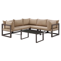 Fortuna 6 Pieces Outdoor Patio Sectional Set - Brown Frame, Mocha Cushion