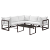 Fortuna 6 Pieces Outdoor Patio Sectional Set - Brown Frame, White Cushion - EEI-1732-BRN-WHI-SET