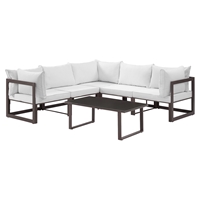 Fortuna 6 Pieces Outdoor Patio Sectional Set - Brown Frame, White Cushion