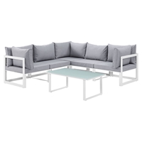 Fortuna 6 Pieces Outdoor Patio Sectional Set - White Frame, Gray Cushion