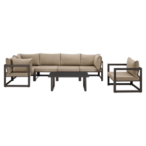 Fortuna 7 Pieces Outdoor Patio Sofa Set - Brown Frame, Mocha Cushion 