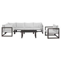 Fortuna 7 Pieces Patio Sectional Sofa Set - Brown Frame, White Cushion