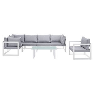 Fortuna 7 Pieces Patio Sectional Sofa Set - White Frame, Gray Cushion 